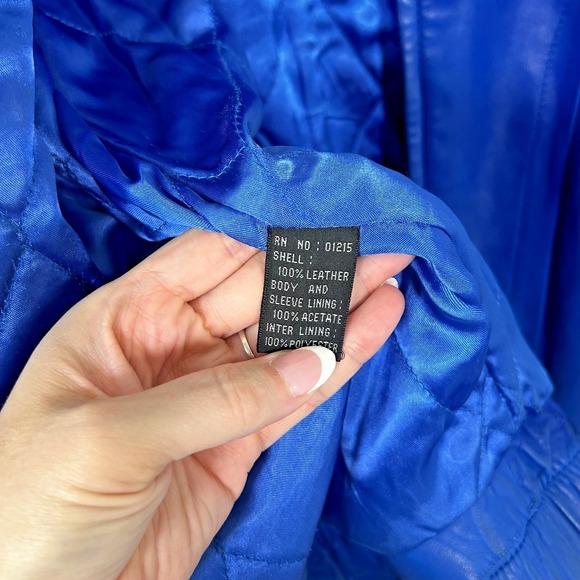 Vintage 80's Electric Blue Andrew Marc 100% Genuine Leather Jacket Womens Medium - Picture 9 of 13